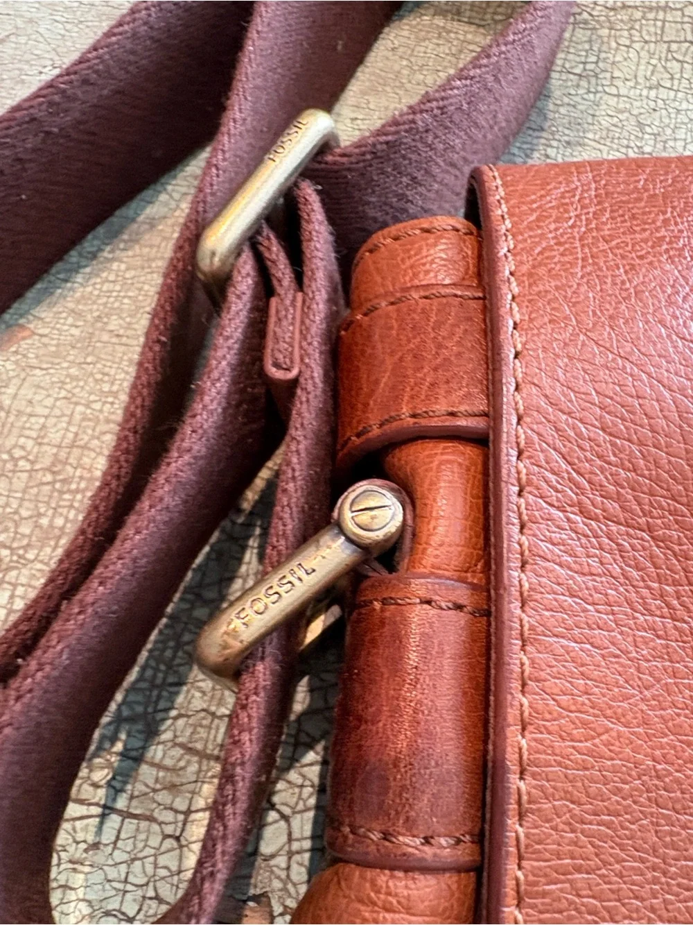 Vintage Fossil Brown Leather Briefcase Messenger Bag Crossbody Satchel Buckle